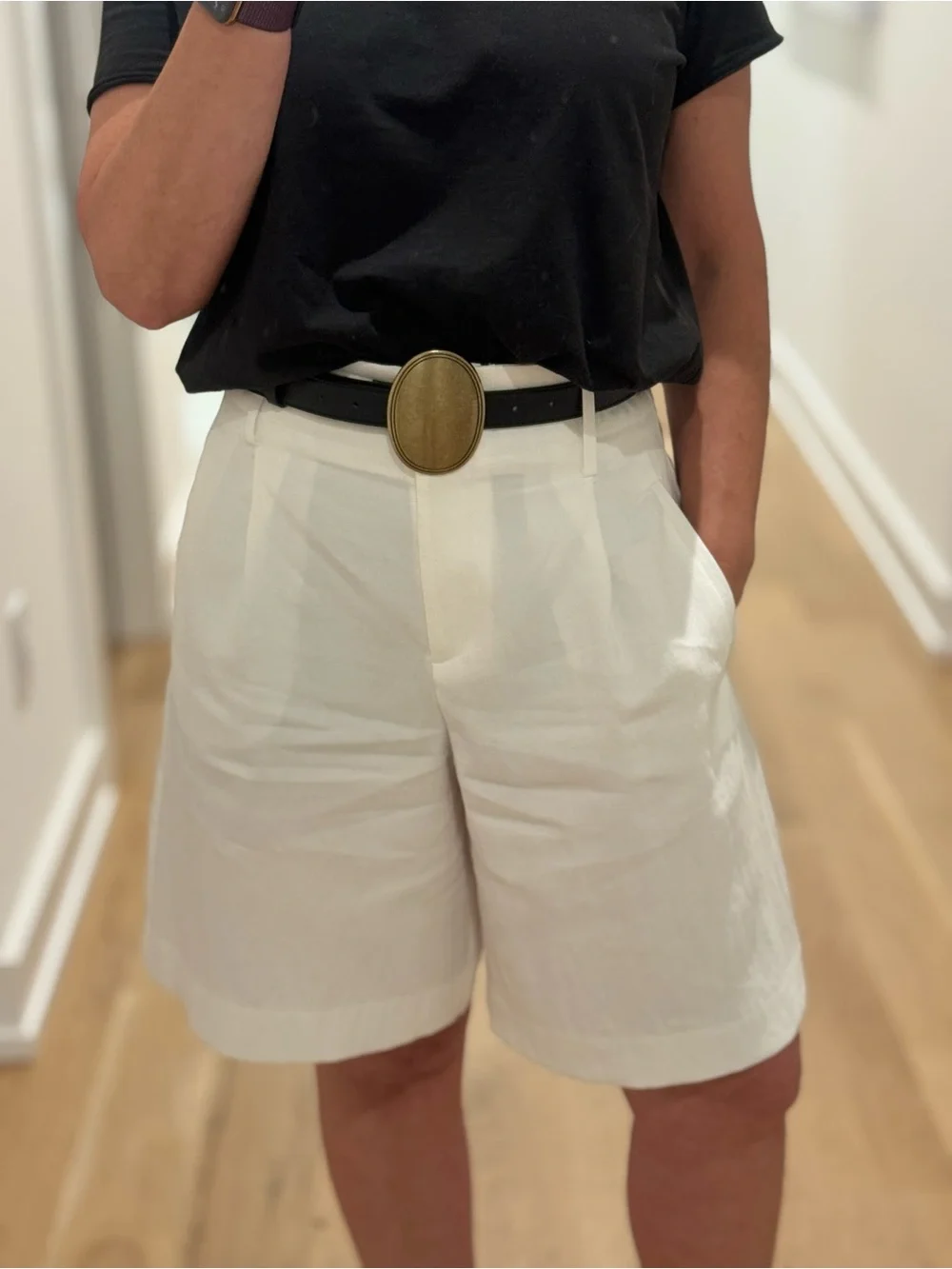 Women's Brass Buckle Black Leather Belt